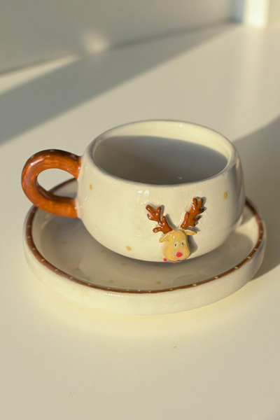 YUUGI CERAMIC Handmade Ceramic Espresso Cup Set – Deer Design – Christmas Gift | Ceramic Cup Set