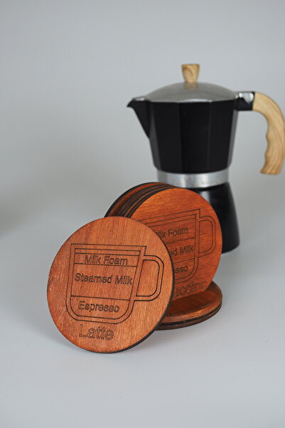 Bel&Co Home Coffee-Themed Set of 6 Wooden Coasters – Espresso/Latte/Cappuccin...