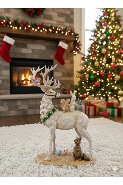 İki Cadı Tasarım Yılbaşı Geyik ve Hayvanlar, Polyester Biblo Heykel, 44 x 30 cm