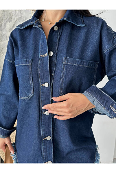 civetta Vintage Look Tasseled Denim Jacket - Distressed Blue