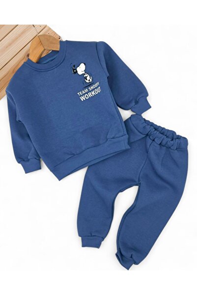 VOY KİDS Boys' Winter Thick 3-Thread Fleece-Lined Tracksuit Set for Ages 2-3-4-5 Years, Upper and Lower Parts Are Narrow Fit.