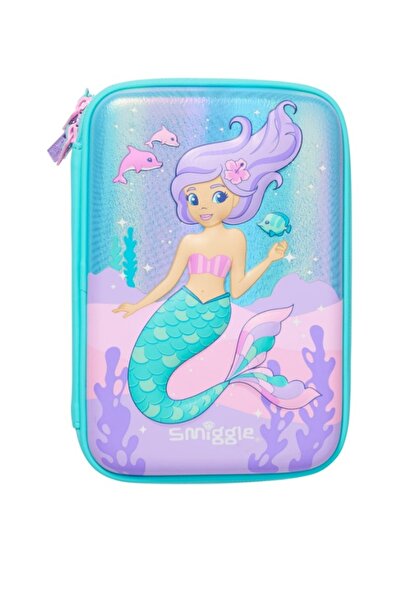 SMIGGLE Üç Katlı Sert Kalem Kutusu – Mor Saçlı Deniz Kızı Desenli, 3 Bölmeli Büyük Kalem Kutusu