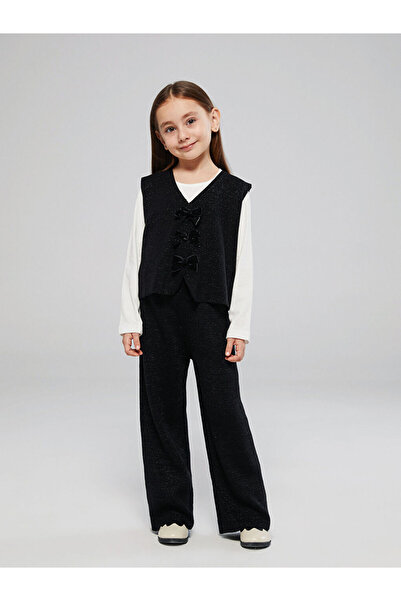 LC Waikiki Vestă și pantaloni pentru fete LCW Kids, negru, cu sclipici