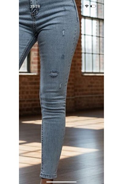 geenz manifacture Lazer Detail Lycra Elastic Snow Blue Jeans skinny cu talie ...