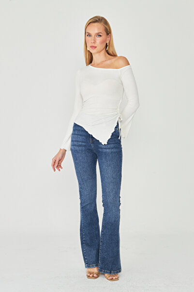 ParlaMira Women's Asymmetrical Blouse with Gathered Detail on the Side