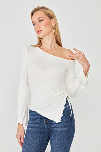 ParlaMira Women's Asymmetrical Blouse with Gathered Detail on the Side