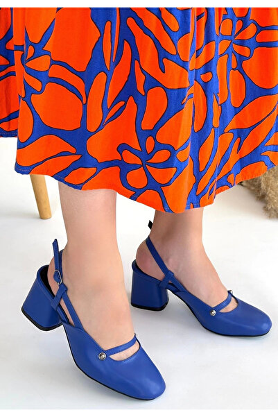 ZENGEZUR MALL Mtxdpn Jecci Blue Leather Heeled Shoes (00424) (Size: 37)