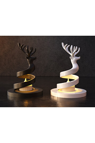 HyperDesign 2’li Modern Geyik Figürlü Spiral Tasarım Mumluk – LED Işıklı Deko...