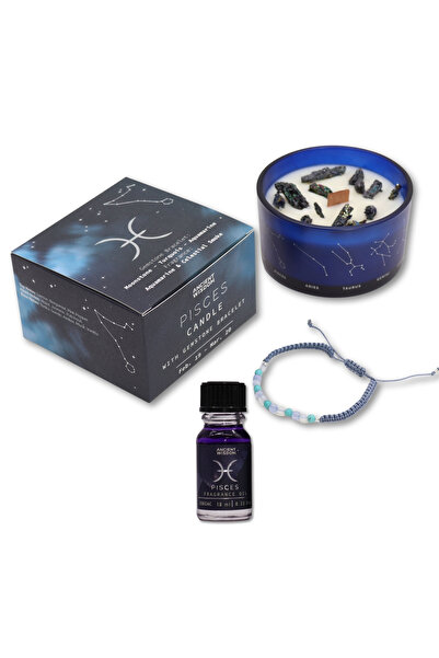Ancient wisdom Set cadou zodiacal Pești | Lumânare de cristal, brățară cu pie...