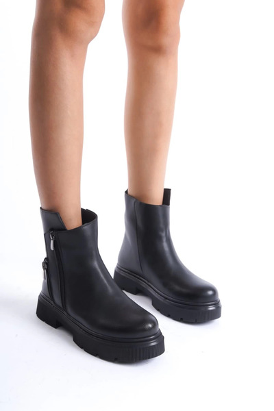 ZENGEZUR MALL Mtxdpn Mint Black Leather Boots with Zipper Accessories (00448) (Size: 39)