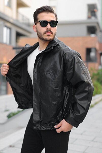 GENCULUS Men's Oversized Leather Jacket with Lining