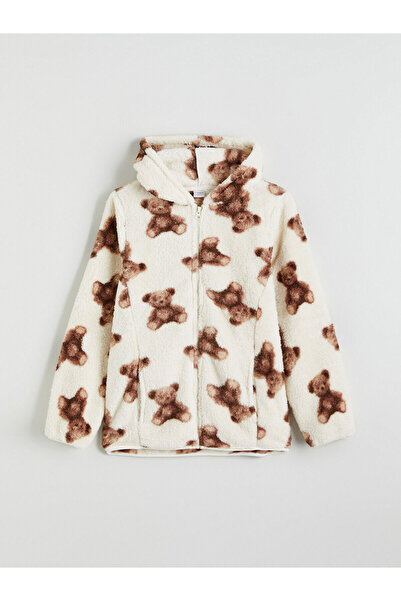 LC Waikiki Hooded Plush Girl's Zippered Sweatshirt