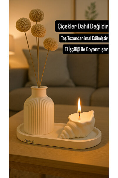 DEREN İstiridye mumluk kokulu vazo dekoratif set düzenleyici tepsi biblo hedi...