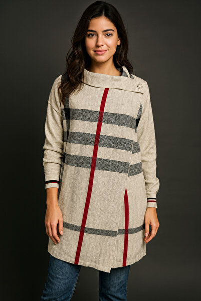 Sebir Moda Plaid Patterned Knitwear Acrylic Poncho