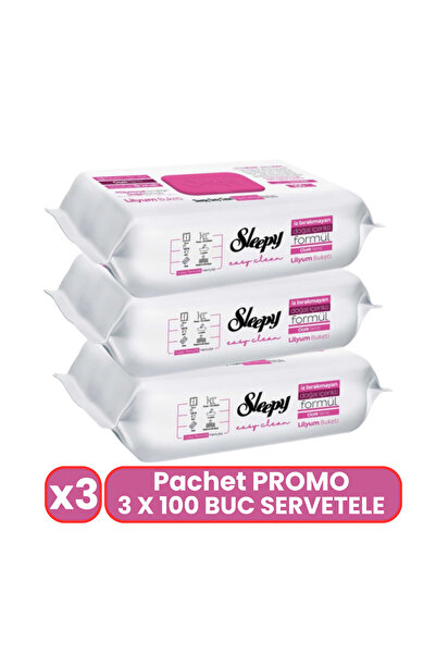 Sleepy Pachet Promo 3 X 100 Buc Servetele Umede Lilium Bouquet Otet Bicarbonat