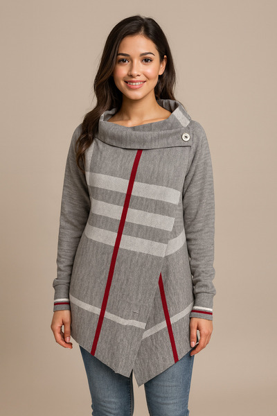 Sebir Moda Plaid Patterned Knitwear Acrylic Poncho