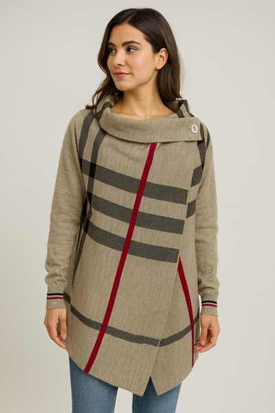 Sebir Moda Plaid Patterned Knitwear Acrylic Poncho