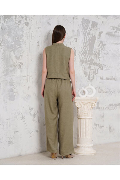 ZENGEZUR MALL Mtxdpn Brooched Vest Pants Suit Khaki S255821 (00123) (Size: S)