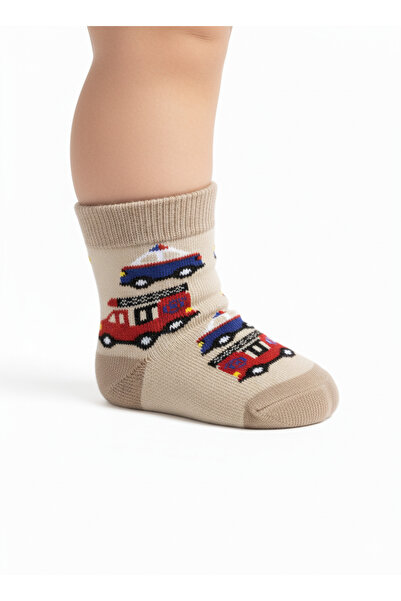 Masal Dünyası Bursa Car Patterned Thick Towel Baby Boy Socks 0-1 Years Old
