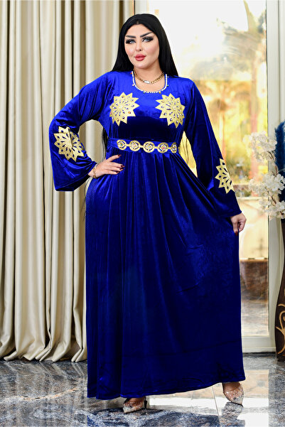 AsrymShop Winter reception abaya, blue velvet