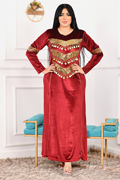 AsrymShop Winter reception abaya, velvet, brick red