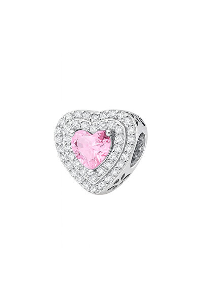 Dumledo Işıltılı Pembe Kalp Charm | 925 Ayar Gümüş