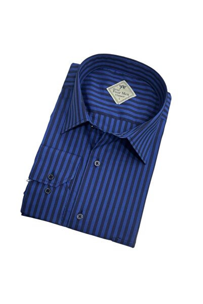 EREN STYLE Classic 100% Cotton Long Sleeve Anti-Sweat Winter Flannel 2-Striped Shirt (Regular Fit)