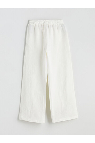 LC Waikiki Ecru elastic waist muslin girl's trousers