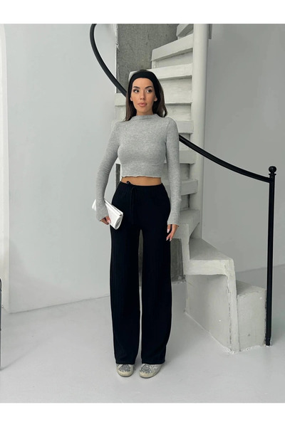 civetta Corded Fabric Winter Soft Textured Pants - Black