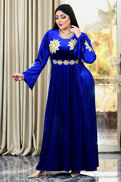 AsrymShop Winter reception abaya, blue velvet