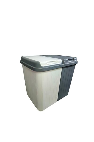 MURAT PLASTİK Double laundry basket, 80L, durable plastic, 2 compartments with lid, Murat Plastik, gray/white