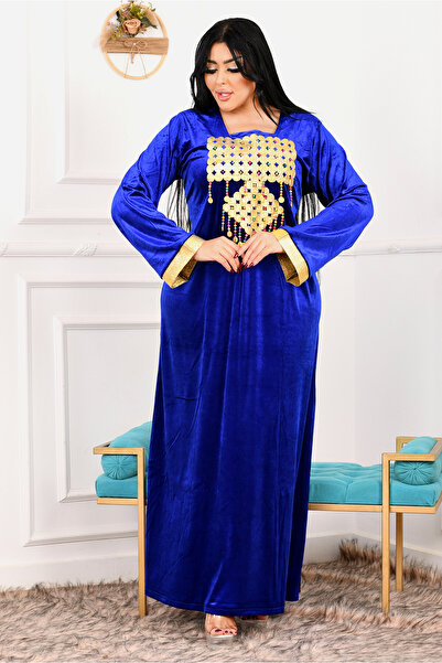 AsrymShop Winter reception abaya, blue velvet