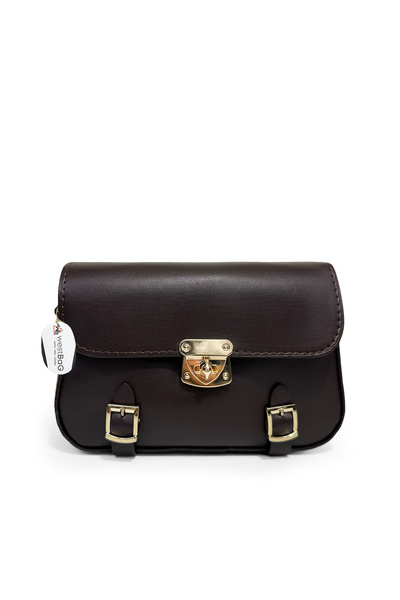 westbag Women's Lock Detailed Crossbody Hand and Shoulder Bag Small Size Bitter Brown - Beige Set of 2