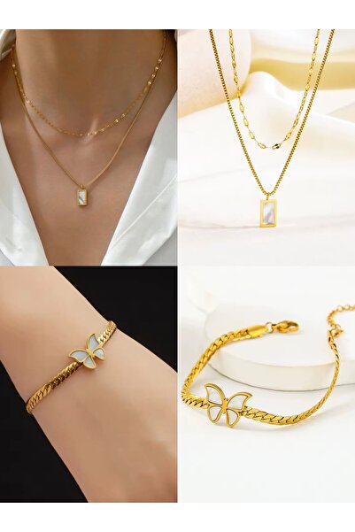 NEW STYLE A luxurious stainless steel accessory set: a necklace measuring 40 + 5 cm and a bracelet measuring 16 + 5 cm, presented in a suitable gift box.