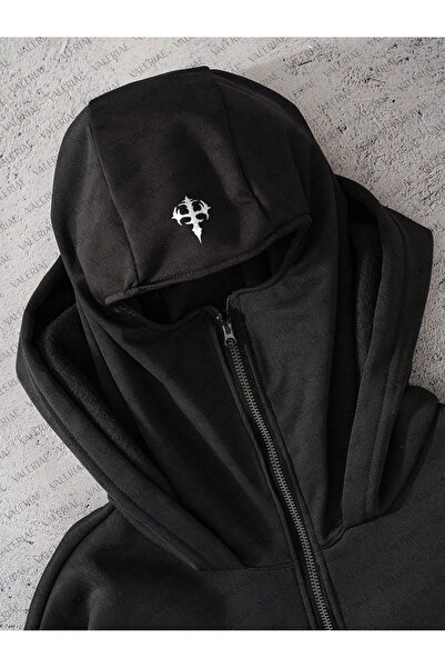 valeriae Unisex New Current Masked Double Layered Balaklava Hooded Oversized in God We Trust Printed Sweatshirt