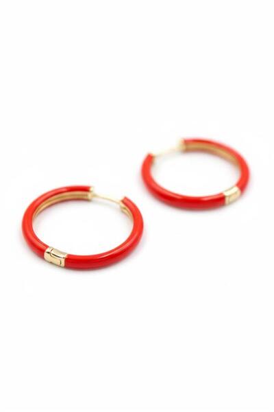 Bucuks Enameled Hoop Earrings - Red