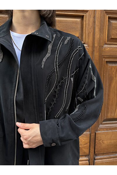 MİA NOURA Women's Front Sleeves with Bead Embroidery on Tansel Fabric Bambir Ceken