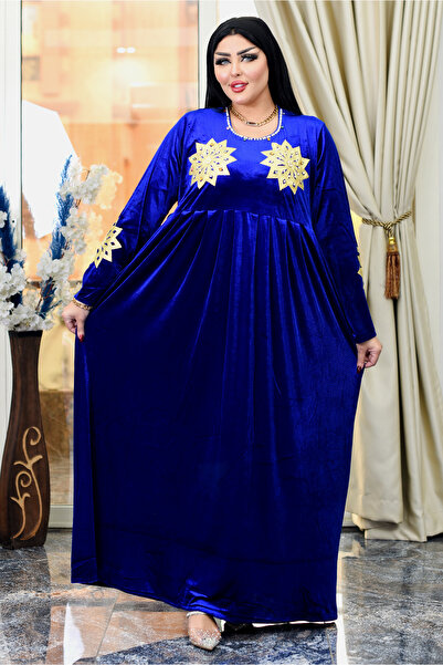 AsrymShop Winter reception abaya, blue velvet