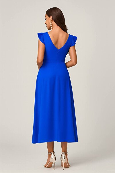 Varyete Rochie din crep cu volan, plisată, fără mâneci, lungime midi