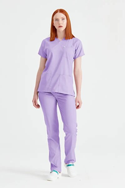 DEMOTEKS Lilac Elastane Medical Suit, Women - Scrub Set Classic Flex