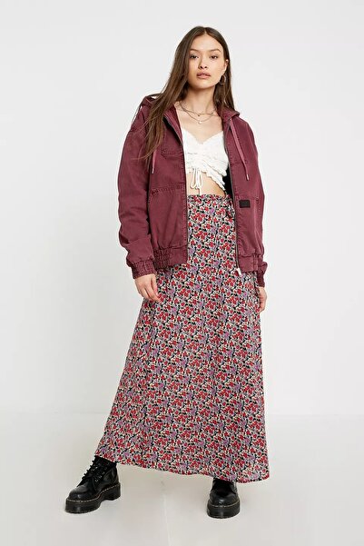 september island Orla Burgundy Color Canvas Lined Hooded Coat