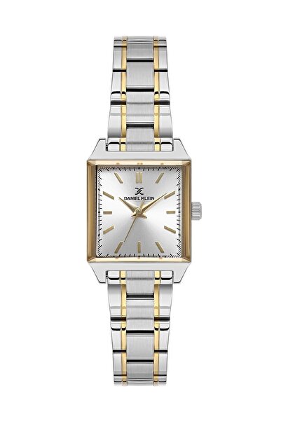 Daniel Klein Gümüş Renk Gold Detaylı Çelik Kordonlu Çizgili Kare Model Kadın Kol Saati