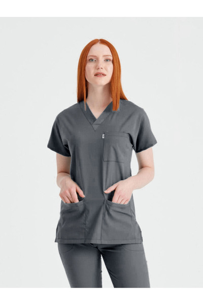 DEMOTEKS Elastane Medical Suit, Dark Grey, Women - Scrub Set Classic Flex