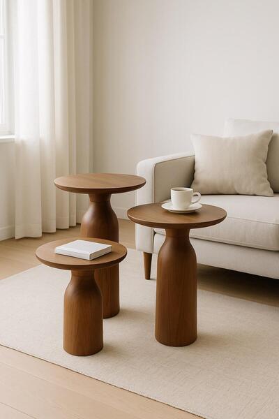 Trendcüzdan MANTAR SEHPA TREND MODEL GERÇEK AHŞAP 3 PARÇA