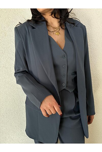 LYCIA PREMİUM SERİ TEK DÜĞME DETAY MASKÜLEN BLAZER YELEK PANTOLON TAKIM