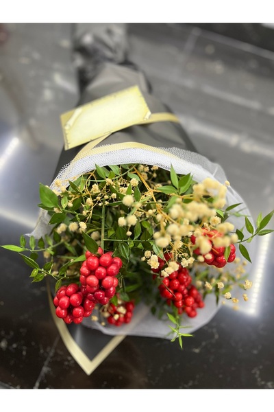 greendeco Kokina çiçeği 6 Dal cipso aranjman siyah buket -şans çiçeği-yılbaşı...