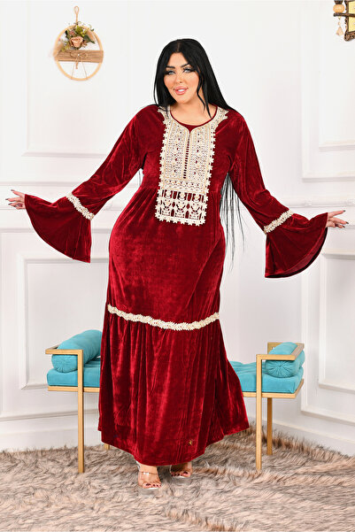 AsrymShop Winter reception abaya, velvet, brick red