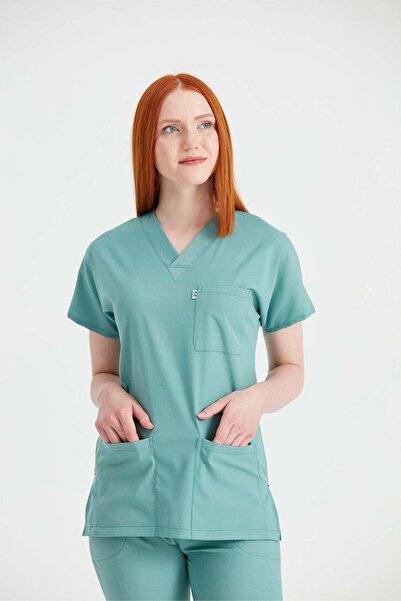 DEMOTEKS Costum Medical Elastan Verde Militar, Femei - Scrub Set Classic Flex