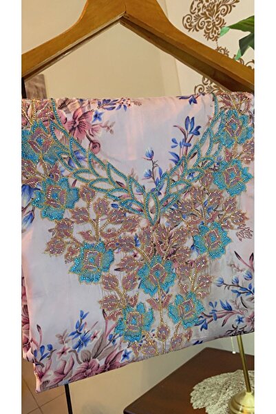 Veil Designer Indonesian silk makhawir fabric embroidered with mauve