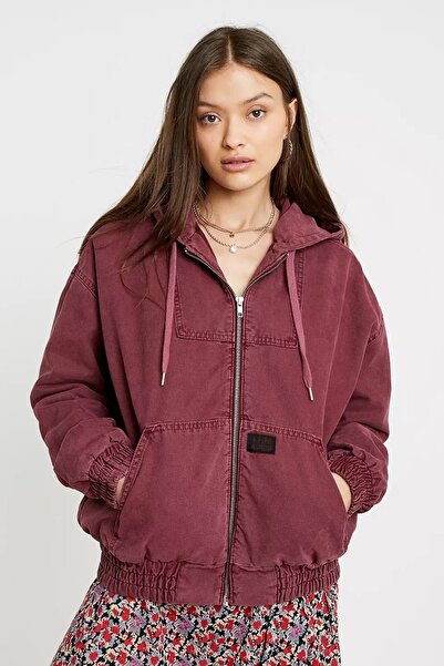 september island Orla Burgundy Color Canvas Lined Hooded Coat